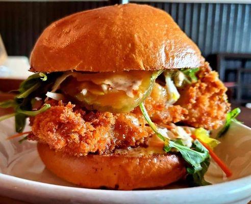 Fried Rockfish Sandwich w pickels slaw, remoulade, hot sauce