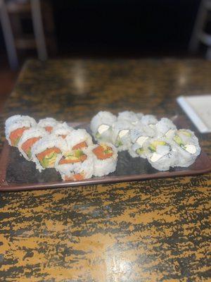 Crunchy jalapeño roll and a Philadelphia roll