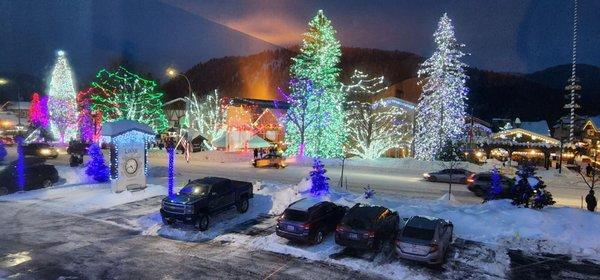 The view from my second floor room window of the decorated Leavenworth Park