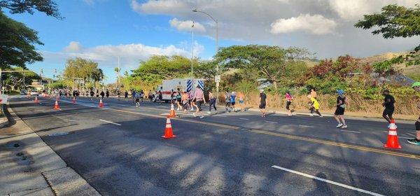 Runners at the turn around point for the HNL marathon.