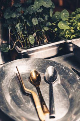 A shot taken before the service starts in a busy kitchen.