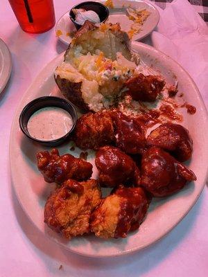 Barbecue chicken bites, baked potato