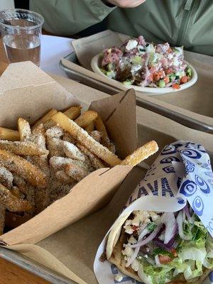 Gyro, fries, salad