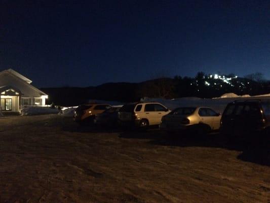 View of the ski resort from the parking lot.