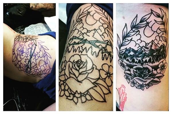 Steps of a cover up. Can wait wumtil he adds color....such stunning work..i am so lucky.