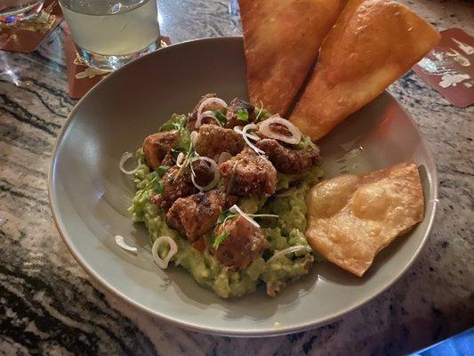 Guacamole and fried octopus