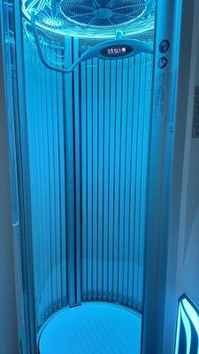 Inside the stand up tanning booth. Love this machine!