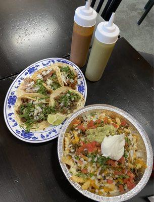 Carne Asada Fries and Taco Plate