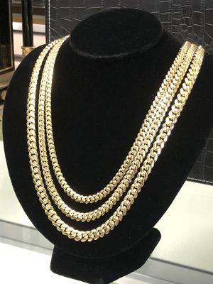 Check out these Miami Cuban chains in 14k yellow gold, made in Italy