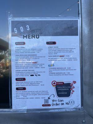 Menu on the window