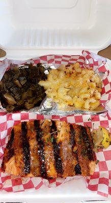 Collard Greens, Mac and Cheese and Grilled Salmon