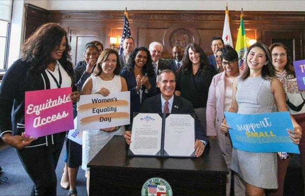 City of Los Angeles Mayor Eric Garcetti - Women's Equality Day. Wicked Bionic - Woman-owned business featured.