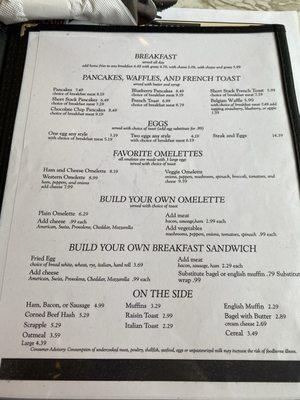 Breakfast menu