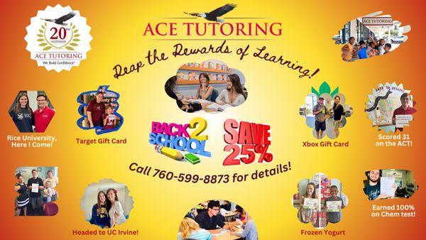 Get up to 25% Off Tutoring. This back-to-school offer is a great opportunity to start the year strong! 760-599-8873.