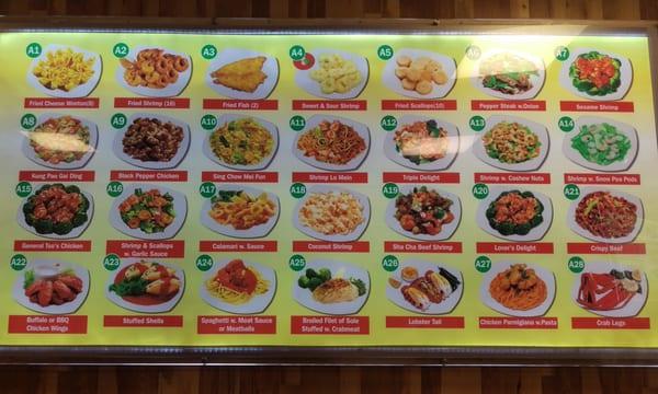 Green Shell Chinese & Italian Restaurant Menu Board A1 thru A28