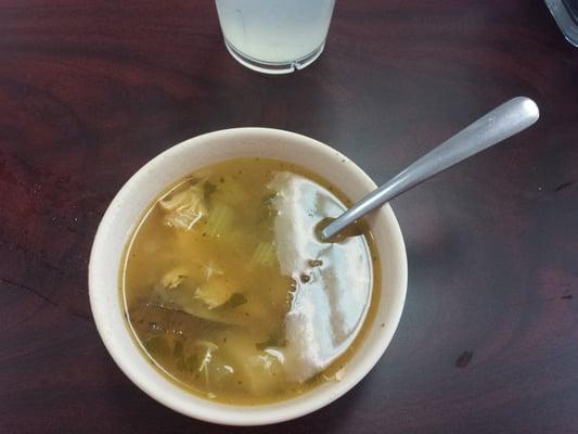 Complementary chicken soup. Absolutely delicious.