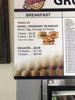 Breakfast menu