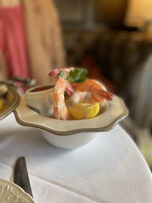 An excellent shrimp cocktail. The real winner of the dinner.