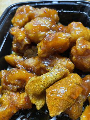 Orange Chicken. Wow so delicious. Tons and tons of dried orange peel. ABG approved!!