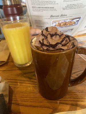 Chocolate whipped cream topping on my hot chocolate! Mmmmm!