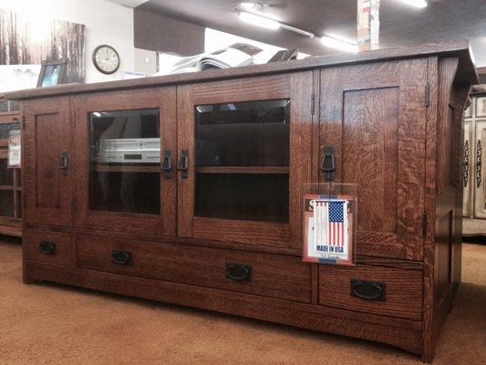 66" wide solid quarter sawn oak TV console by Trend Manor