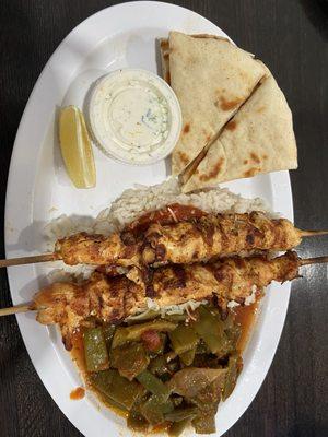 Chicken souvlaki. Really good. I was surprised how much I liked the green beans but they were great!