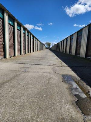 Two rows of mini-storage units.