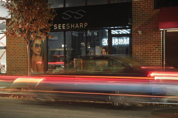 SeeSharp store front at night