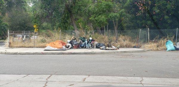 Suggested parking location, in front of the homeless camp.  No thank you.