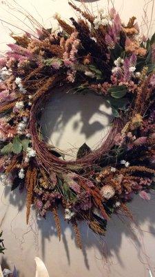 DRIED FLORAL WREATHS.  MADE FRESH EVERY FALL!