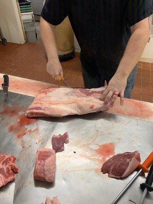 Trimming brisket