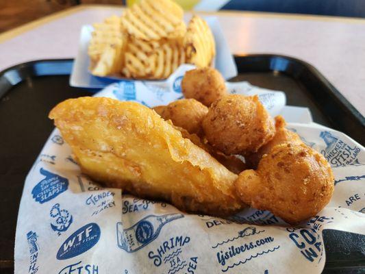 Fish and chips with hushpuppies