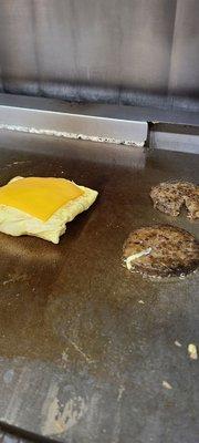 Sausage egg and cheese in process