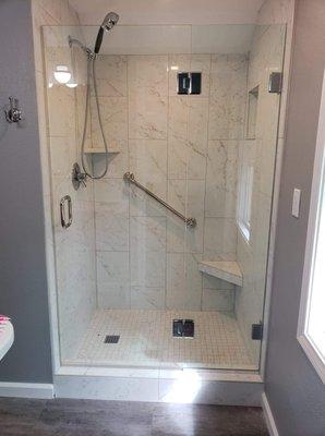 Frameless Shower Door and Panel with Door Hinged off 1/2" Glass Panel