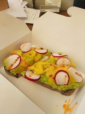 Mango avocado toast with chili oil... mmmmmm