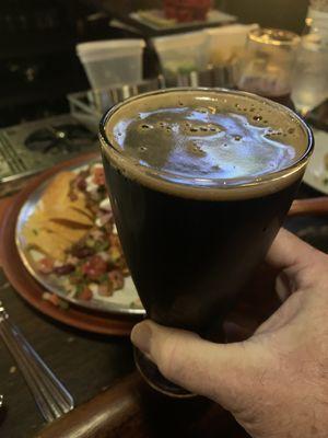 Finback Latte stout and chili nachos at Sapsuckers, so good!!!