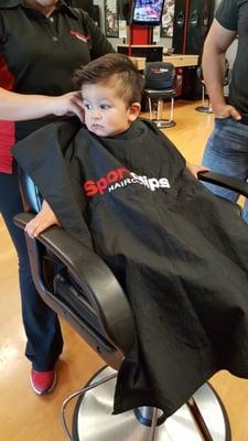 Photos of my sons 2nd haircut at sports clips. They did great at fixing his hair and giving him the gentlemens cut!