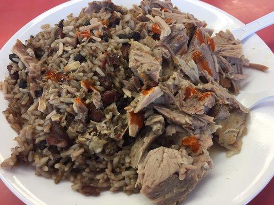 Pork shoulder with red beans and rice