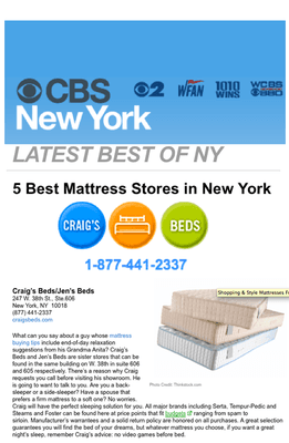 Thank You CBS for your very kind praises!! http://newyork.cbslocal.com/top-lists/5-best-mattress-stores-in-new-york/
 Free Delivery