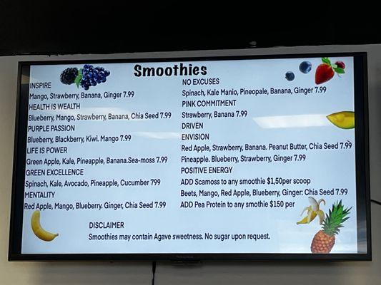 Here is their smoothie menu. They also serve very nice coffee drinks!