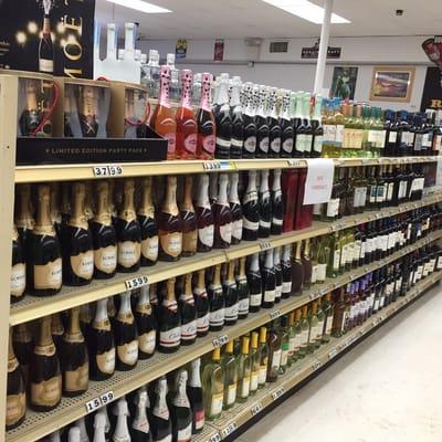 Wine aisle 2. Also have good selection of champagne. Available in cold as well