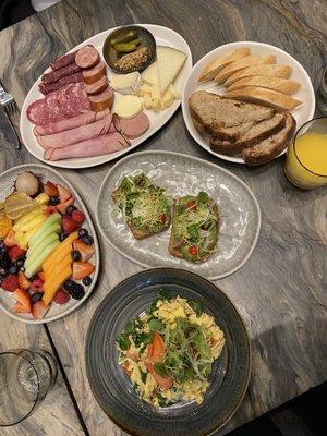 Lobster scramble, avocado toast, European breakfast