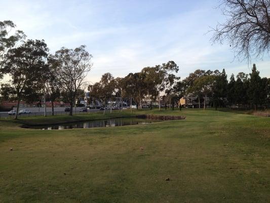 Look at hole 2 in between 2 ponds from the fairway