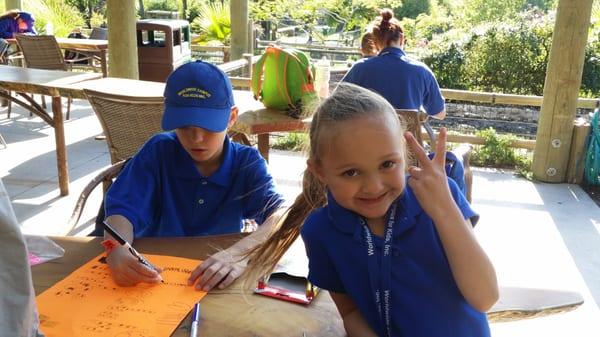 Noah and Olive at Safari West trying to figure out a name for their cabin..