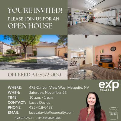 Lacey Davids, LLC | LDLLC | 435-418-0489 | Price reduced to $372,000! Open House at 472 Canyon View Way in Mesquite, Nevada