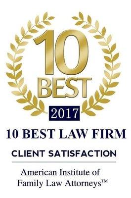 Family First Legal Group voted 10 Best Law Firm for Client Satisfaction 2017 by American Institute of Family Law Attorneys