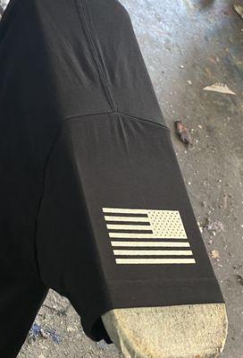 screen print of American flag on sleeve