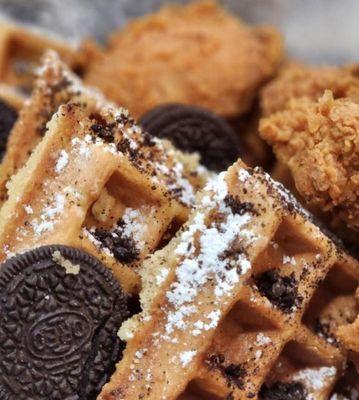 Oreo Waffle 
Waffles with oreo cookies added