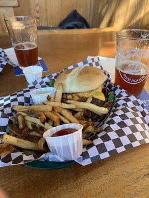 Pub burger with bacon and cheese!