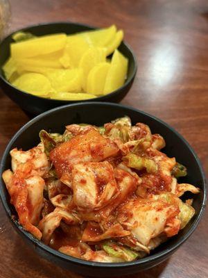 Free kimchi and pickled daikon